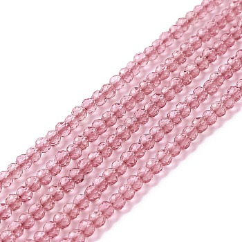 Transparent Glass Beads Strands, Faceted, Round, Pink, 3mm, Hole: 0.8mm, about 127~139pcs/strand, 14.09~14.53 inch(35.8~36.9cm)