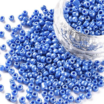 Glass Seed Beads, Opaque Colors Lustered, Round, Cornflower Blue, 3mm, Hole: 1mm, about 2222pcs/100g