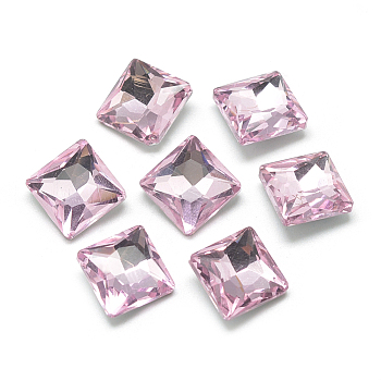 Pointed Back Glass Rhinestone Cabochons, Back Plated, Faceted, Square, Pearl Pink, 10x10x5mm