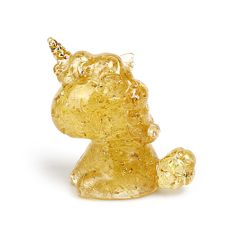Resin Unicorn Figurine Home Decoration, with Natural Citrine Chips Inside Display Decorations, 40x67x75mm