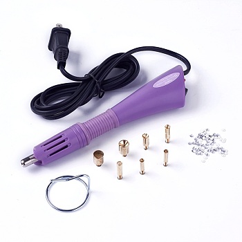 Hotfix Rhinestone Applicator Tool, Type A Plug(US Plug), with Random Color SS16 Rhinestone, Medium Purple, 18.5x4x2.3cm