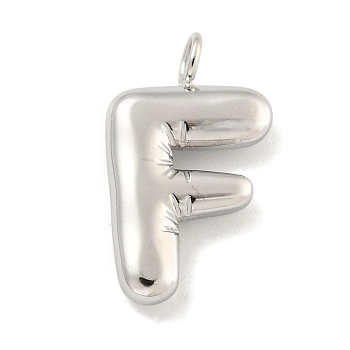 Non-Tarnish 304 Stainless Steel Pendants, Letter Charm, Stainless Steel Color, Letter F, 16.5x10x3mm, Hole: 2mm