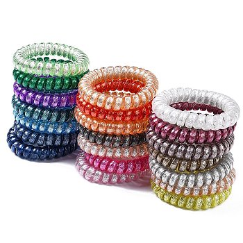 Plastic Telephone Cord Elastic Hair Ties, Ponytail Holder, Mixed Color, 35~39mm