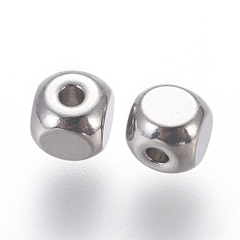 201 Stainless Steel Beads, Cube, Stainless Steel Color, 4x4x4mm, Hole: 1.2mm