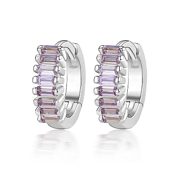 Cubic Zirconia Hoop Earrings, Rhodium Plated 925 Sterling Silver Earrings for Women, with S925 Stamp, Platinum, Lilac, 10x3mm