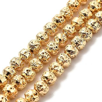 Electroplated Natural Lava Rock Beads Strands, Bicone, Light Gold Plated, 4x5mm, Hole: 0.8mm, about 90~92pcs/strand, 15.75 inch(40cm)
