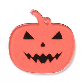 Halloween Translucent Acrylic Pendants, Pumpkin, Light Salmon, 34.5x35x2mm, Hole: 1.5mm