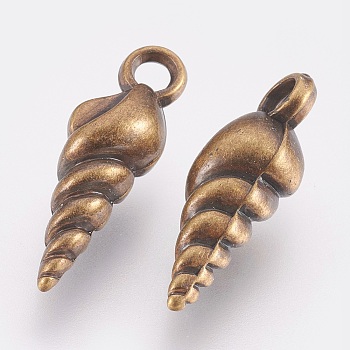 CCB Plastic Pendants, Shell, Antique Bronze, 21x7x7mm, Hole: 2mm