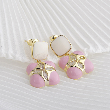 Pink Flower Brass Stud Earrings