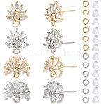 4 Pairs 4 Style Flower Brass Cubic Zirconia Stud Earring Findings, with Loops, 80Pcs Jump Rings, 40Pcs Ear Nuts, Platinum & Golden, 10~12x11.5~12.5x2.5~4mm, Hole: 1~1.2mm, Pin: 0.7~0.8mm, 1 Pair/style(KK-CN0003-18)