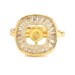 Brass Micro Pave Cubic Zirconia Adjustable Ring Components, Square, For Half-drilled Beads, Long-Lasting Plated, Lead Free & Cadmium Free, Golden, US Size 6(16.5mm), Tray: 4mm, pin: 0.7mm(KK-CBAC351-03G)