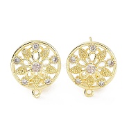 Hollow Flower Brass Micro Pave Cubic Zirconia Stud Earrings Finding, with Horizontal Loops, Cadmium Free & Lead Free, Real 18K Gold Plated, 18.5x16mm, Hole: 1.2mm, Pin: 0.8mm(KK-E083-09G)