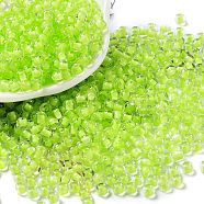 Glass Bead, Inside Colours, Round Hole, Round, Green Yellow, 4x3mm, Hole: 1.4mm, 7650pcs/pound(SEED-H002-J-A704)