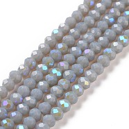 Electroplate Opaque Solid Color Glass Beads Strands, Half Rainbow Plated, Faceted, Rondelle, Gray, 4x3mm, Hole: 0.4mm, about 123~127pcs/strand, 16.5~16.9 inch(42~43cm)(EGLA-A034-P4mm-L13)