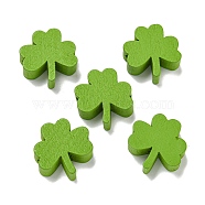 Printed Wood Beads, Saint Patrick's Day Beads, Clover, Yellow Green, 20x19.5x8mm, Hole: 3mm(WOOD-G022-01G)