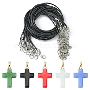 DIY Jewelry Necklaces Making Kits, include 10Pcs Cross Glass Pendants, 10Pcs Waxed Cord Necklace, Mixed Color, Pendant: 28.5x18x4.5mm, Hole: 5.5x3mm, 10pcs, Necklace: about 17 inch long, 10pcs(DIY-FS0003-70)