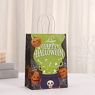 Halloween Paper Cauldron Printed Tote Bags, Gift Storage Supplies, Rectangle, Yellow Green, 15x8x20.8cm(ABAG-P015-05A)