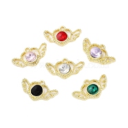 Rack Plating Alloy Pendants, with Rhinestone, Wing, Mixed Color, Golden, 13.5x22x5mm, Hole: 2mm(FIND-C062-02G)