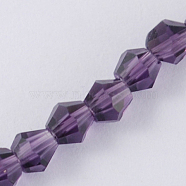 Imitation Austrian Crystal 5301 Bicone Beads, Faceted Glass Beads Strands, Purple, 6x6mm, Hole: 1.2mm, about 47~48pcs/strand, 10.24 inch~10.43 inch(26~26.5cm)(GLAA-S026-6mm-03)