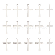 50Pcs 201 Stainless Steel Pendants, Cross, Stainless Steel Color, 20.5x12.5x0.8mm, Hole: 1.4mm(STAS-UN0045-37P)