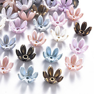 6-Petal Spray Painted Acrylic Bead Caps, Flower, Mixed Color, 19x17.5x10mm, Hole: 2~3mm, about 764pcs/500g(MACR-S373-47J)