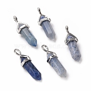 Natural Blue Aventurine Pendants, Faceted, with Platinum Tone Brass Findings, Lead free & Cadmium Free, Bullet, 27~30x9~10x7~8mm, Hole: 4x3mm(G-K329-62P)