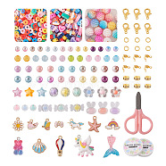 DIY Cute Bracelet Necklace Making Kit, Including Candy & Flower & Round & Dragonfly Acrylic & Polymer Clay & Plastic Pearl Beads, Rainbow & Unicorn Alloy Enamel & Resin Pendants, Scissors, Mixed Color, 2375Pcs/box(DIY-TA0003-95)