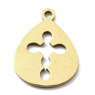 Ion Plating(IP) 316L Surgical Stainless Steel Pendants, Laser Cut, Teardrop with Cross Charm, Real 18K Gold Plated, 17.5x13.5x1mm, Hole: 1.5mm(STAS-M317-27G)