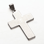 Cross with Words 304 Stainless Steel Pendants, Stainless Steel Color, 44x30x2mm, Hole: 4x8mm(X-STAS-N068-47B)
