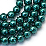 Baking Painted Pearlized Glass Pearl Round Bead Strands, Teal, 8~9mm, Hole: 1mm, about 105pcs/strand, 31.4 inch(HY-Q330-8mm-79)