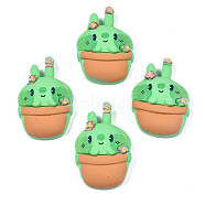 Opaque Resin Cabochons, Rubberized Style, Cactus, Medium Spring Green, 31~33.5x22x7~8mm(X-CRES-S308-022)