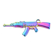 304 Stainless Steel Pendants, Gun Charms, Rainbow Color, 16x42.5x2mm, Hole: 2.8mm(STAS-I202-19RC)