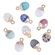 10Pcs 10 Styles Electroplate Natural & Synthetic Gemstone Charms, with Golden Tone Iron Findings, Faceted, Oval, Mixed Dyed and Undyed, 14~15x8x5~5.5mm, Hole: 1.8mm, 1pc/style(G-SZ0002-15)