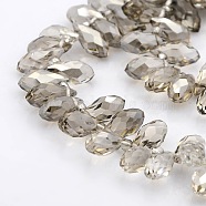 Half Plated Faceted Teardrop Electroplate Glass Pendants Beads Strands, Top Drilled Beads, Silver Plated, 12x6mm, Hole: 1mm, about 100pcs/strand, 15.5 inch(GLAA-A023A-HP04)