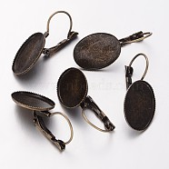 Brass Leverback Earring Findings, Antique Bronze, about 13.7mm wide, 33mm long, Tray: 13x18mm, Pin: 0.5mm(KK-H170-AB)
