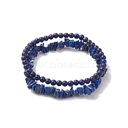 Chip & Round Natural Lapis Lazuli Beaded Stretch Bracelets for Women, Inner Diameter: 1-7/8~2-1/8 inch(4.7~5.5cm), 2pcs/set(BJEW-JB10189-07)