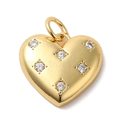 Rack Plating Brass Micro Pave Clear Cubic Zirconia Charms, Long-Lasting Plated, Cadmium Free & Lead Free, Heart Charms, Real 18K Gold Plated, 14x15x3.5mm, Hole: 3mm(KK-G488-12G)