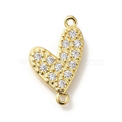 Rack Plating Brass Clear Cubic Zirconia Heart Connector Charms, Long-Lasting Plated, Lead Free & Cadmium Free, Real 18K Gold Plated, 21.5x13.5x2.5mm, Hole: 1.4mm(KK-Z086-05G)