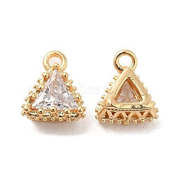 Glass Charms, with Brass Findings, Triangle Charm, Real 18K Gold Plated, 9.5x8x5mm, Hole: 1.2mm(KK-F860-07G)