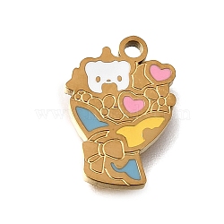 304 Stainless Steel Enamel Pendants, Bouquet with Bear Charms, Ion Plating(IP), Colorful, 14x10x1.4mm, Hole: 1.4mm(SA-CBAA2E4-07B-G)
