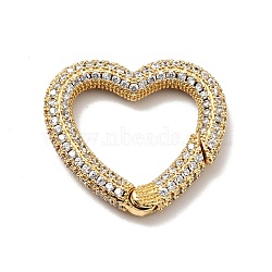 Brass Micro Pave Clear Cubic Zirconia Spring Gate Rings, Cadmium Free & Lead Free, Heart, Golden, 26x27x4mm(KK-G414-08G)