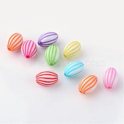 Craft Style Acrylic Corrugated Beads, Oval, Mixed Color, 11x8x7.5mm, Hole: 2mm, about 1330pcs/500g(SACR-S838-M)