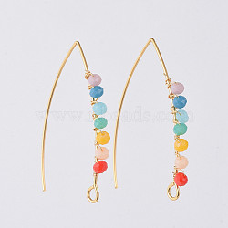 304 Stainless Steel Earring Hooks, with Faceted Rondelle Glass Beads and Horizontal Loop, Golden, Colorful, 40x28x3mm, Hole: 3x2mm, Pin: 0.7mm(X-EJEW-JE03679)