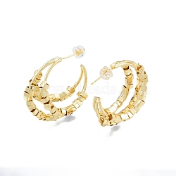 Brass Cube Beaded Crescent Moon Stud Earrings, Chunky Half Hoop Earrings for Women, Real 18K Gold Plated, 30x28.5x4mm, Pin: 0.9mm(EJEW-P205-01G)