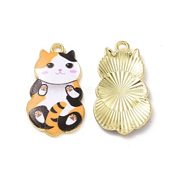 Alloy Enamel Pendants, Light Gold, Cat, Orange, 25x14x2.3mm, Hole: 1.6mm(FIND-E031-02D)