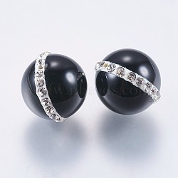 Natural Agate Beads, with Polymer Clay Rhinestones, Dyed, Round, Black, 14mm, Hole: 0.5mm(RB-P029-30)