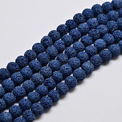 Natural Lava Rock Round Bead Strands, Dyed, Royal Blue, 8mm, Hole: 1mm, about 50pcs/strand, 15.7 inch(X-G-I124-8mm-11)