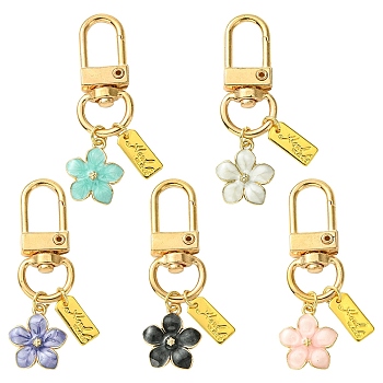 Alloy Enamel Flower Pendant Decorations, with Alloy Swivel Snap Hook Clasps, Mixed Color, 50mm, 5pcs/set