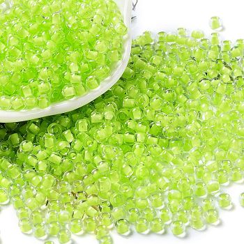 Glass Bead, Inside Colours, Round Hole, Round, Green Yellow, 4x3mm, Hole: 1.4mm, 7650pcs/pound