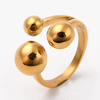 304 Stainless Steel Finger Rings, Round, Golden, Size 7, 17mm
